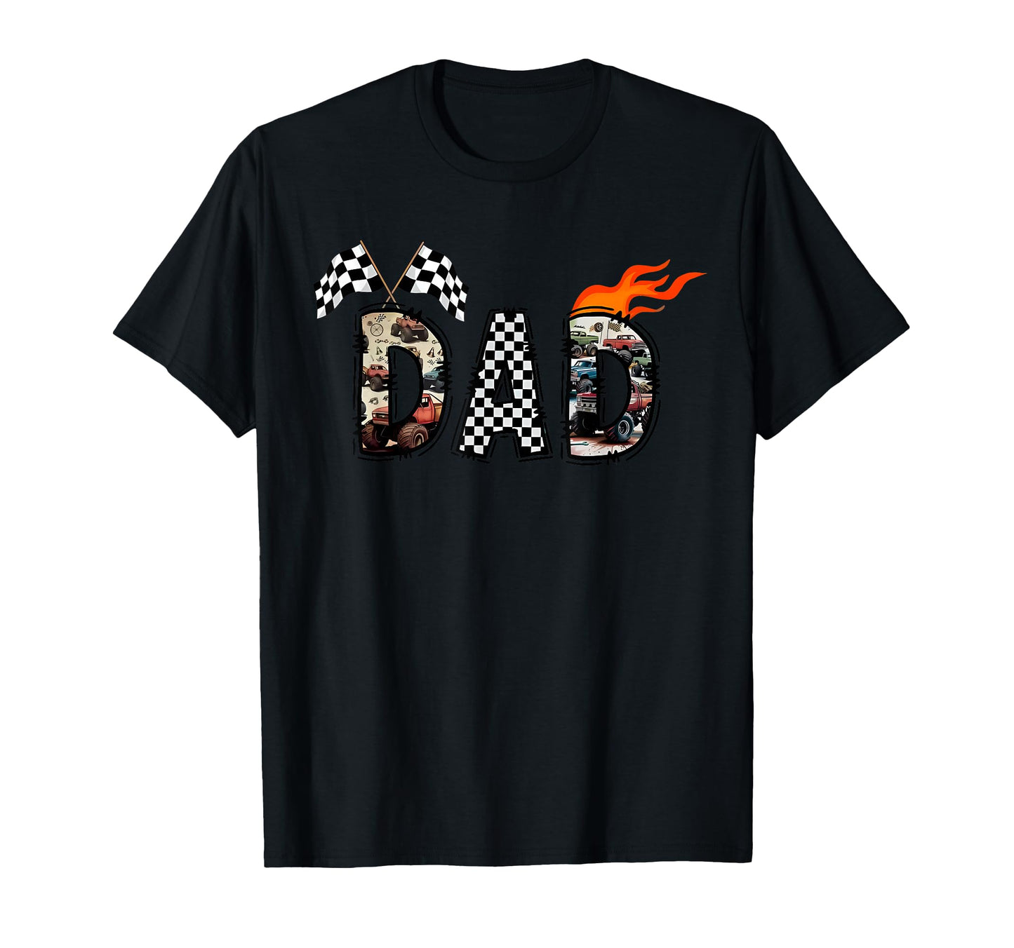 Dad Monster Truck Racing Checkered T-Shirt - Novelty Apparel Men Women - T-Shirt, Sweatshirt, Hoodie