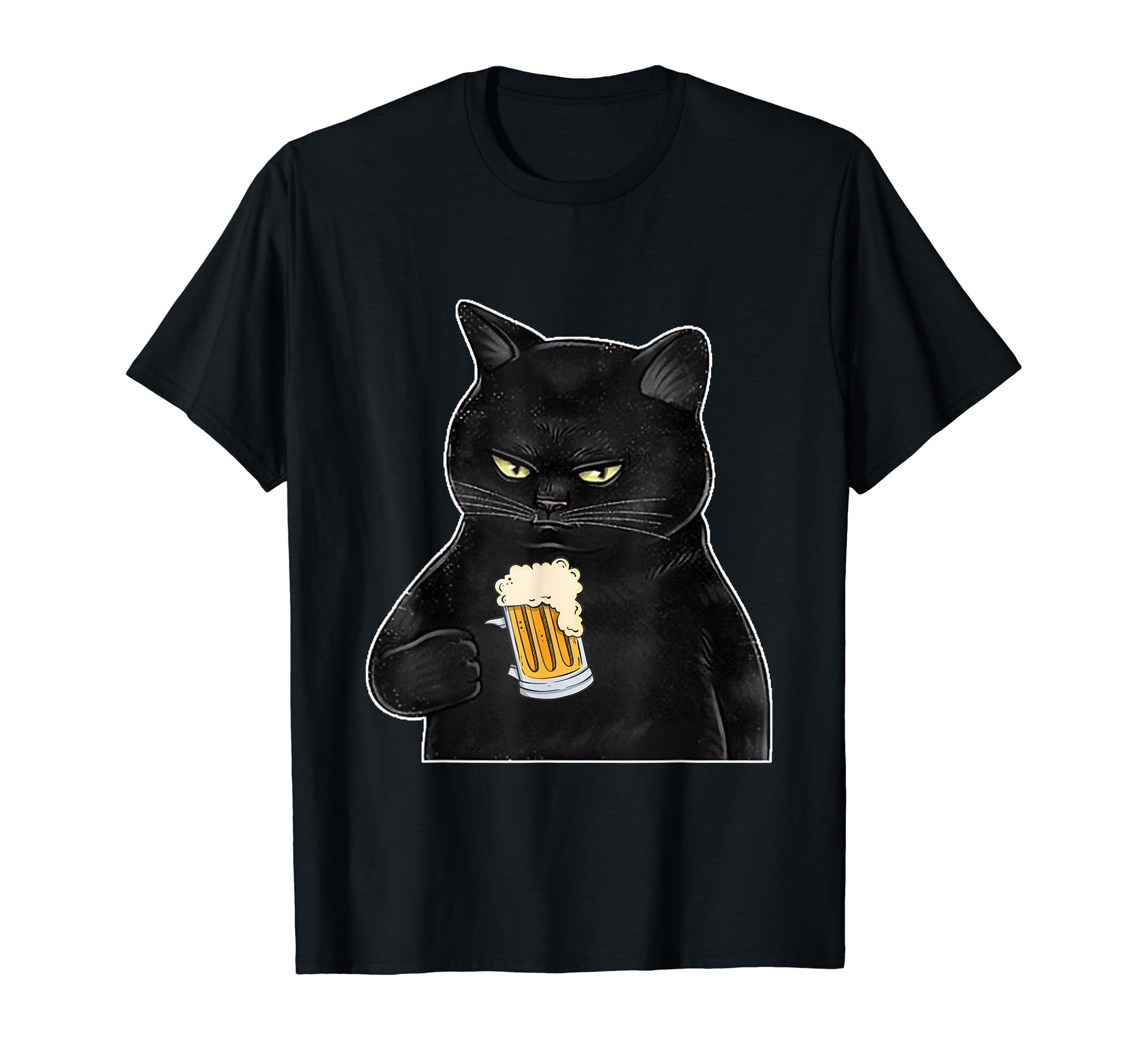 Black Cat Holding Beer Funny Beer Cat T-Shirt - Trendy Graphic Unisex - T-Shirt, Sweatshirt, Hoodie