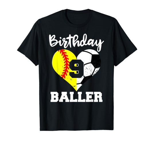 9Th Birthday Baller Funny 9 Year T-Shirt - Casual Everyday Wear Men Women - T-Shirt, Sweatshirt, Hoodie