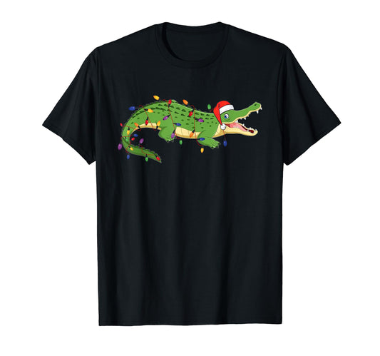 Alligator Santas Hat Lights Tree T-Shirt - Casual Everyday Wear Unisex - T-Shirt, Sweatshirt, Hoodie