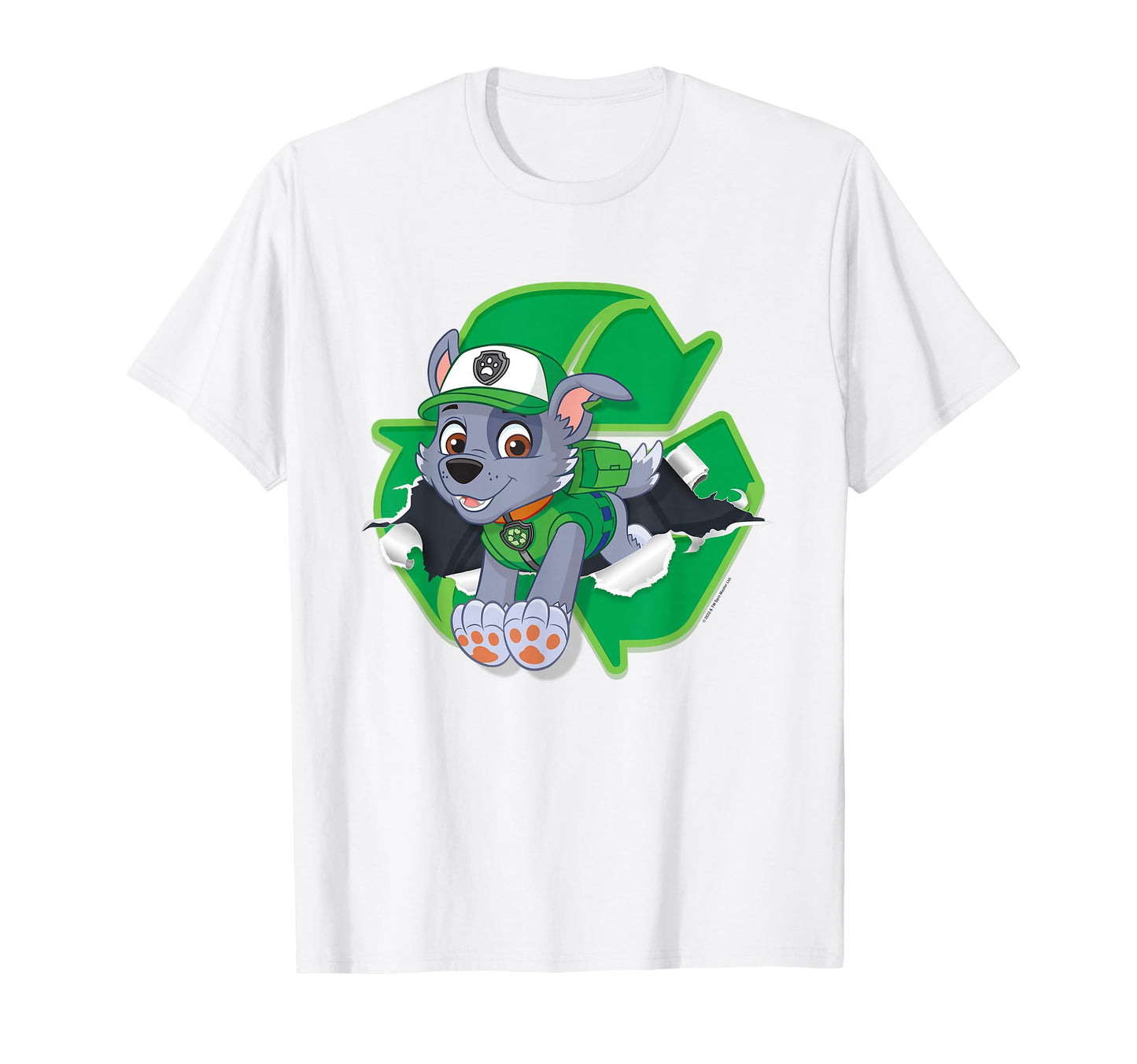Paw Patrol Rocky Torn Badge Small T-Shirt - Unique Graphic for Adults - T-Shirt, Sweatshirt, Hoodie