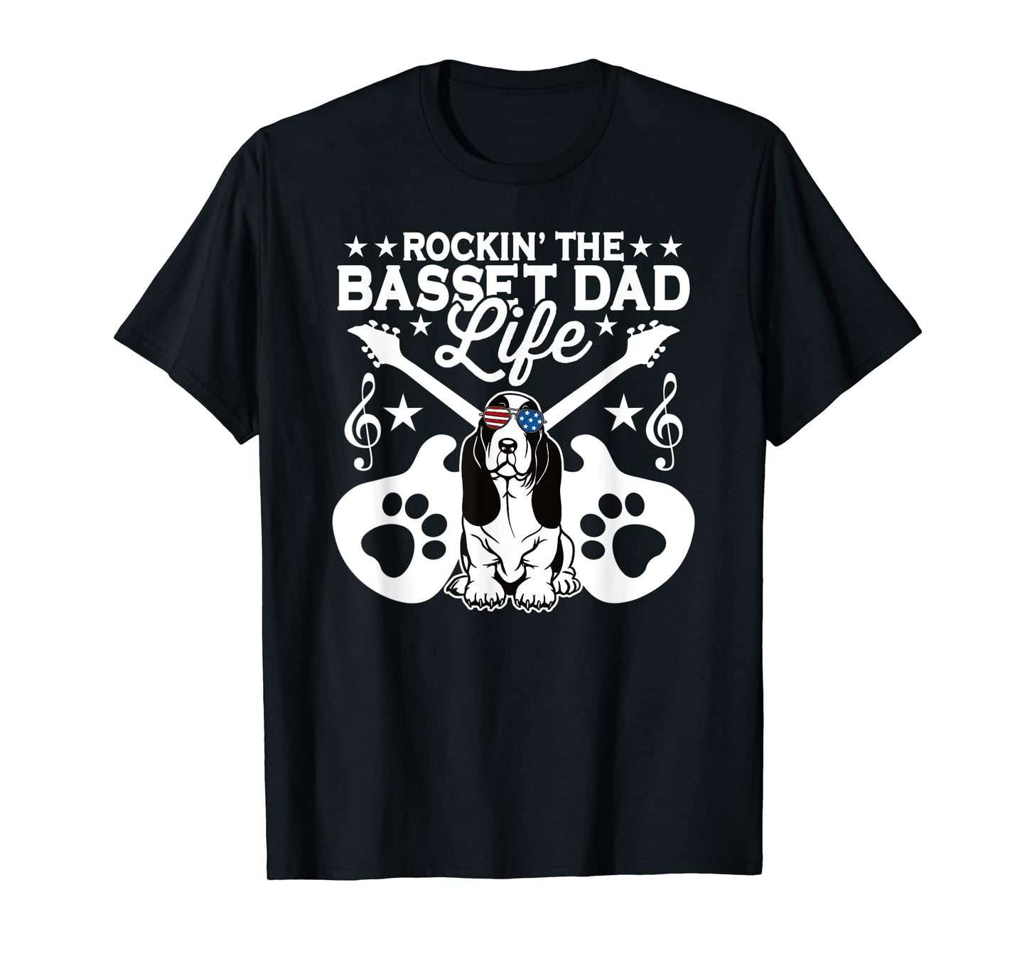 Rockin Basset Hound Dad Life Dog T-Shirt - Novelty Apparel for Adults - T-Shirt, Sweatshirt, Hoodie