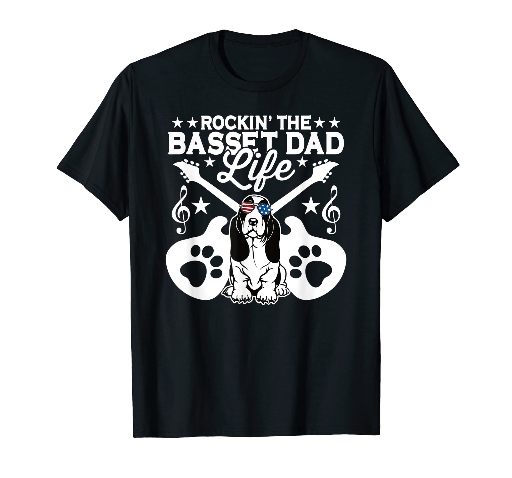 Rockin Basset Hound Dad Life Dog T-Shirt - Novelty Apparel for Adults - T-Shirt, Sweatshirt, Hoodie