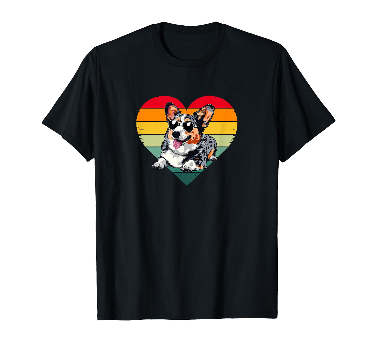 Sunset Heart Blue Merle Corgi Lover T-Shirt - Aesthetic Graphic for Adults - T-Shirt, Sweatshirt, Hoodie