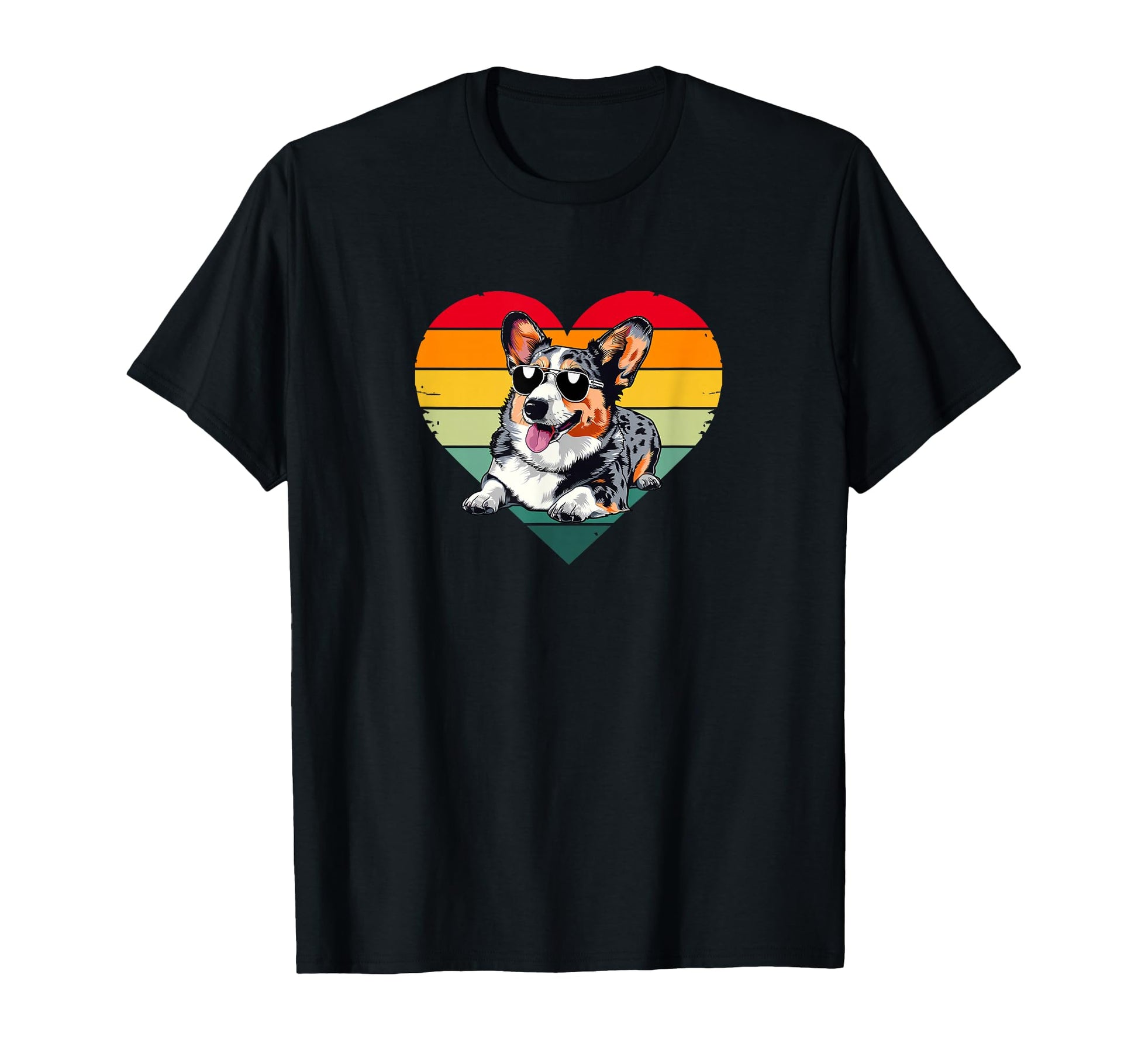 Sunset Heart Blue Merle Corgi Lover T-Shirt - Aesthetic Graphic for Adults - T-Shirt, Sweatshirt, Hoodie
