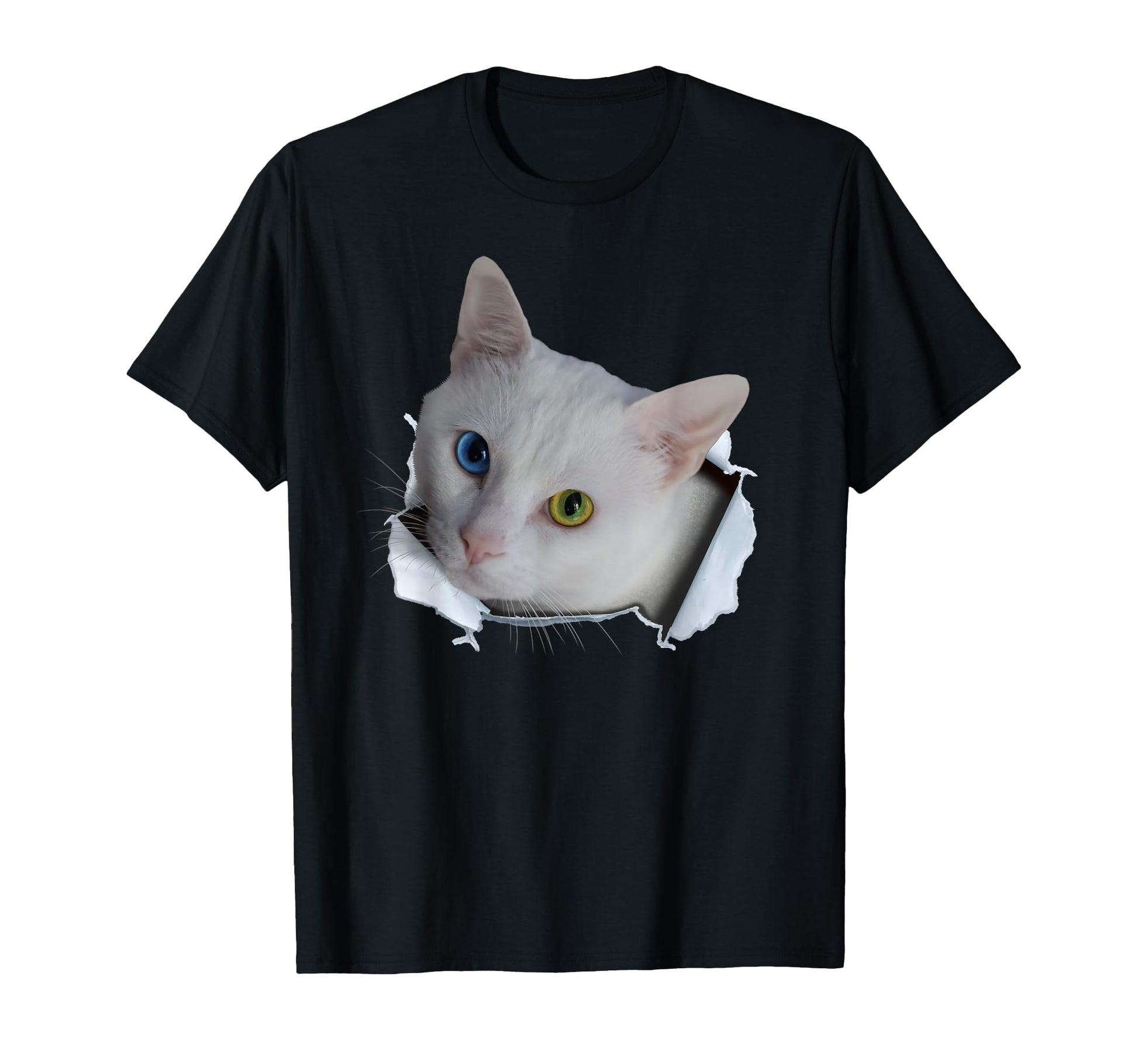 Heterochromia Eye Cat Ripped 2 Color T-Shirt - Aesthetic Graphic Men Women - T-Shirt, Sweatshirt, Hoodie