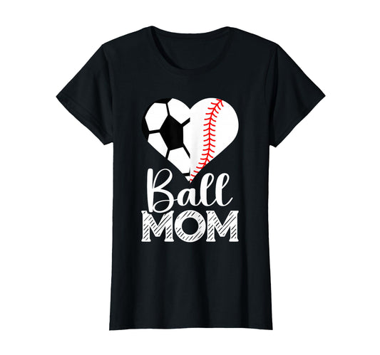 Ball Mom Soccer Baseball Heart Sports T-Shirt - Custom Art Print Unisex - T-Shirt, Sweatshirt, Hoodie
