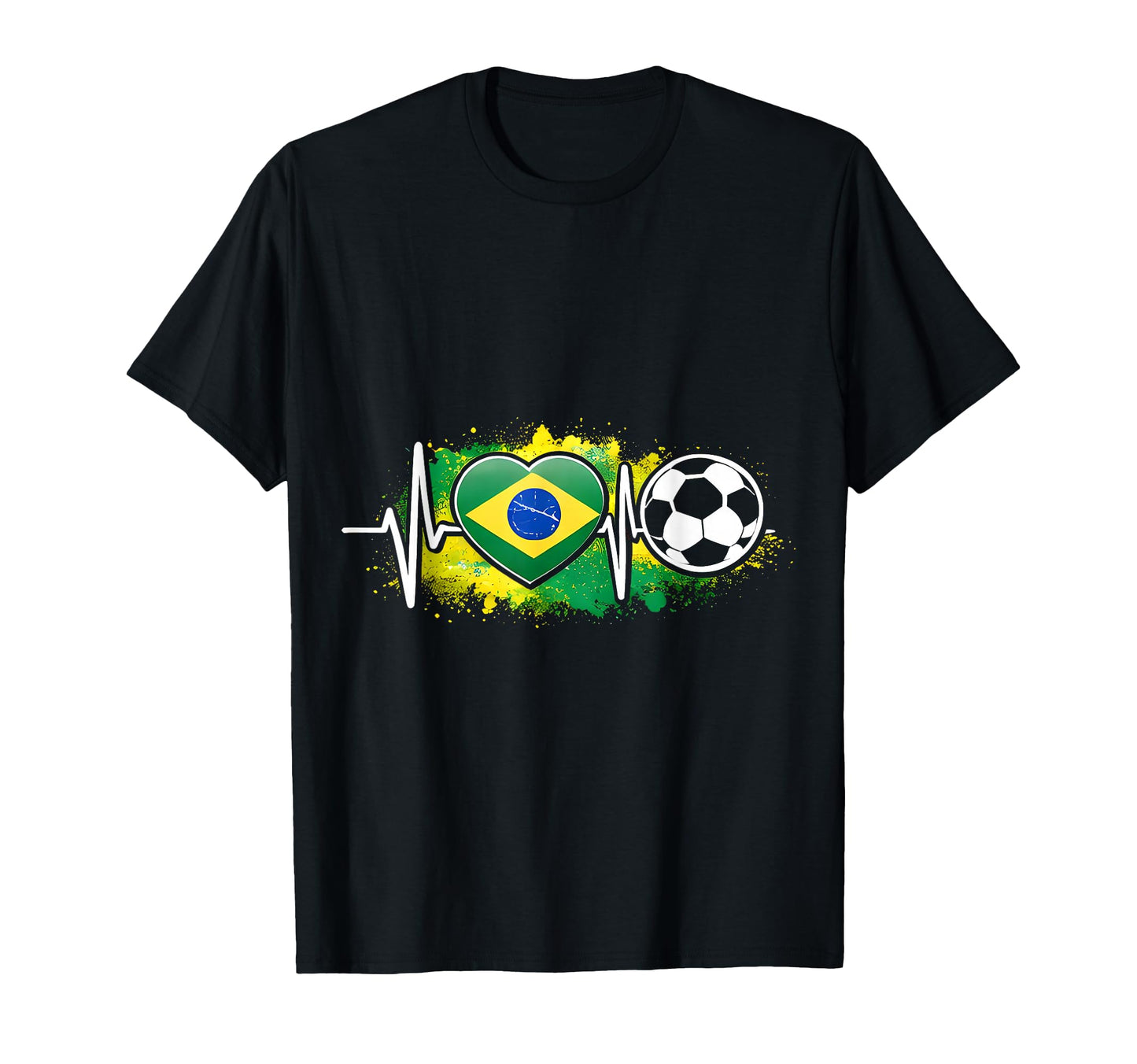 Football Heartbeat Brazil Flag T-Shirt - Minimalist Print for Adults - T-Shirt, Sweatshirt, Hoodie