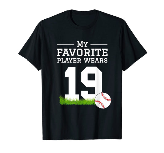 Baseball Number 19 Fan Mom Dad Grandma T-Shirt - Minimalist Print Unisex - T-Shirt, Sweatshirt, Hoodie