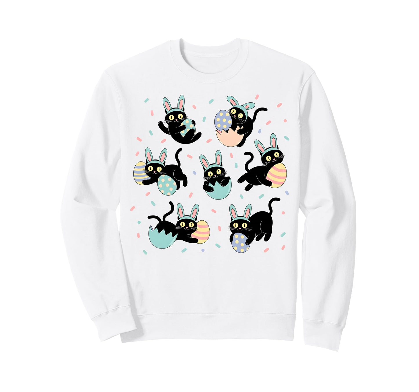 Black Cat Bunny Eggs Happy Sweatshirt - Casual Everyday Wear Men Women - T-Shirt, Sweatshirt, Hoodie