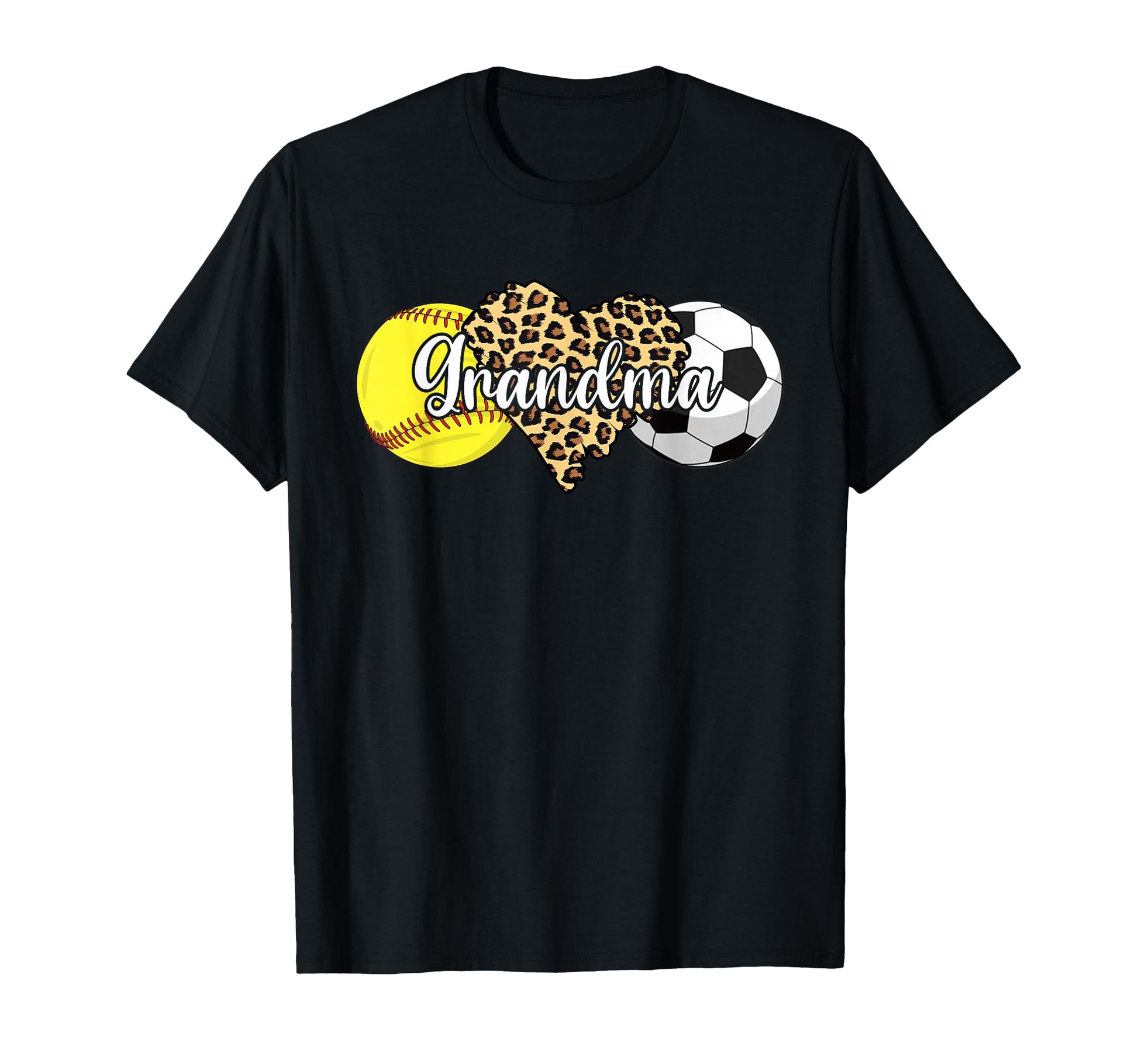 Grandma Softball Soccer Leopard Heart T-Shirt - Unique Graphic Men Women - T-Shirt, Sweatshirt, Hoodie