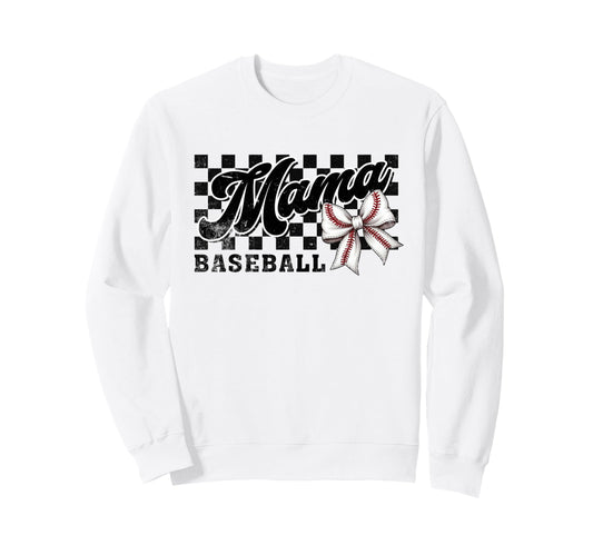 Baseball Mama Game Day Coquette Bow Sweatshirt - Unique Graphic for Adults - T-Shirt, Sweatshirt, Hoodie