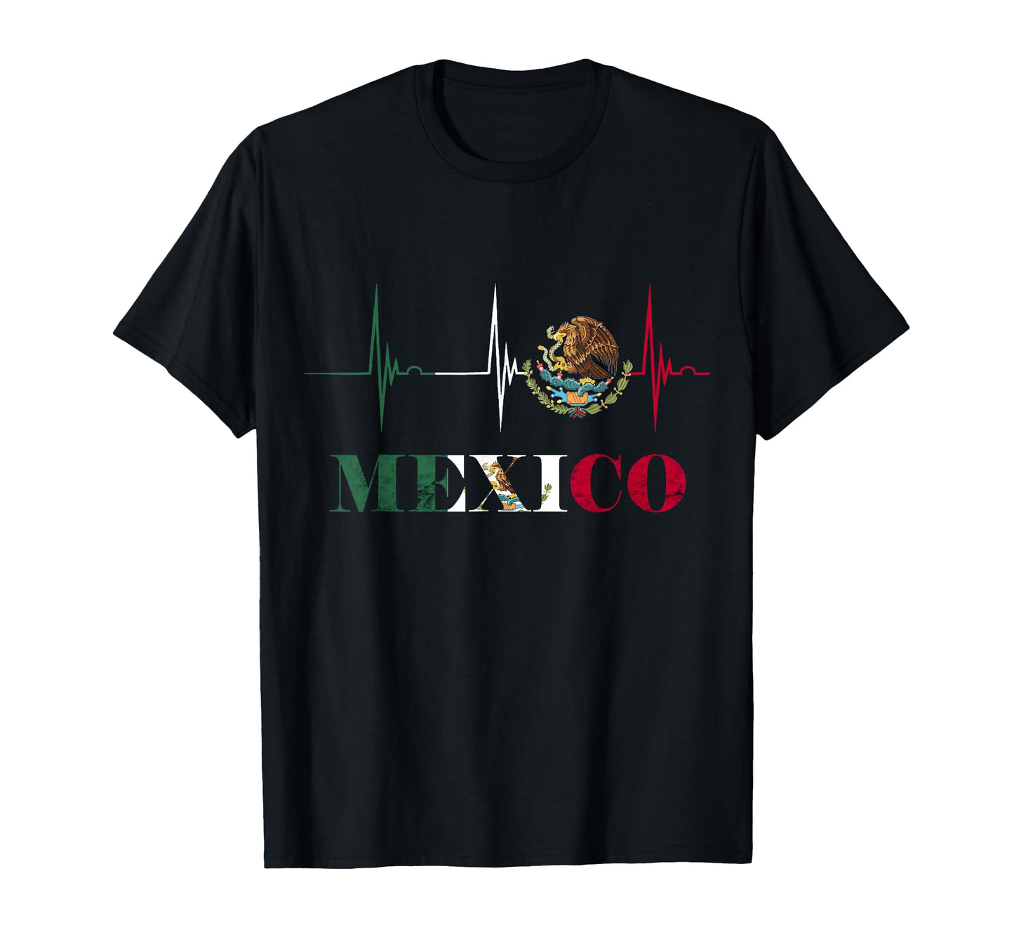 Heartbeat Ekg Pulse Mexico Emblem T-Shirt - Novelty Apparel for Adults - T-Shirt, Sweatshirt, Hoodie