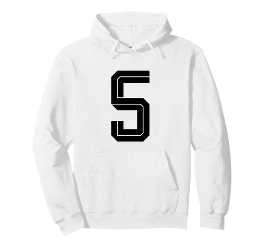 5 White Number 5 Sports Fan Soccer Hoodie - Minimalist Print Unisex - T-Shirt, Sweatshirt, Hoodie