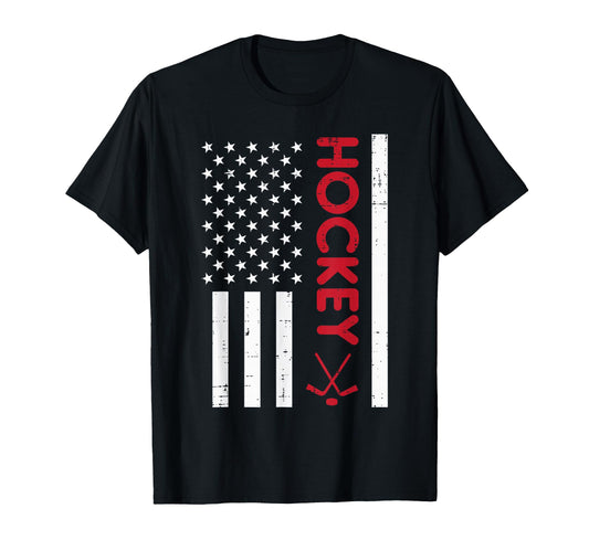 American Flag Red Ice Hockey Patriotic T-Shirt - Novelty Apparel Men Women - T-Shirt, Sweatshirt, Hoodie