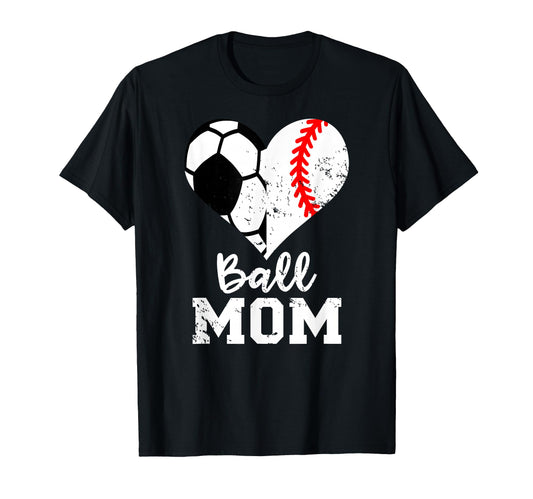 Ball Mom Heart Funny Baseball Soccer T-Shirt - Minimalist Print for Adults - T-Shirt, Sweatshirt, Hoodie