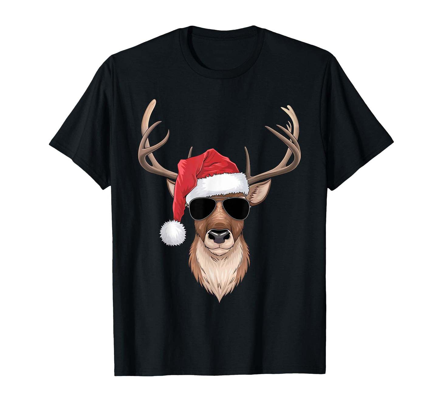 Reindeer Santa Hat And Sunglasses T-Shirt - Casual Everyday Wear Unisex - T-Shirt, Sweatshirt, Hoodie