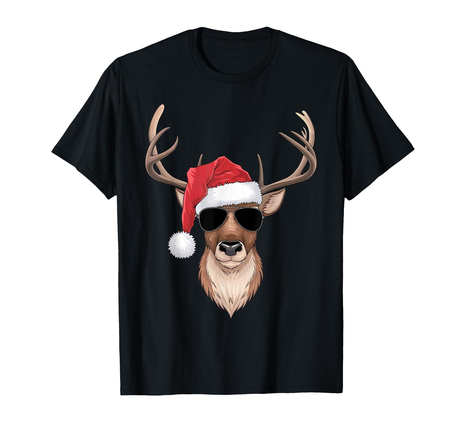 Reindeer Santa Hat And Sunglasses T-Shirt - Casual Everyday Wear Unisex - T-Shirt, Sweatshirt, Hoodie