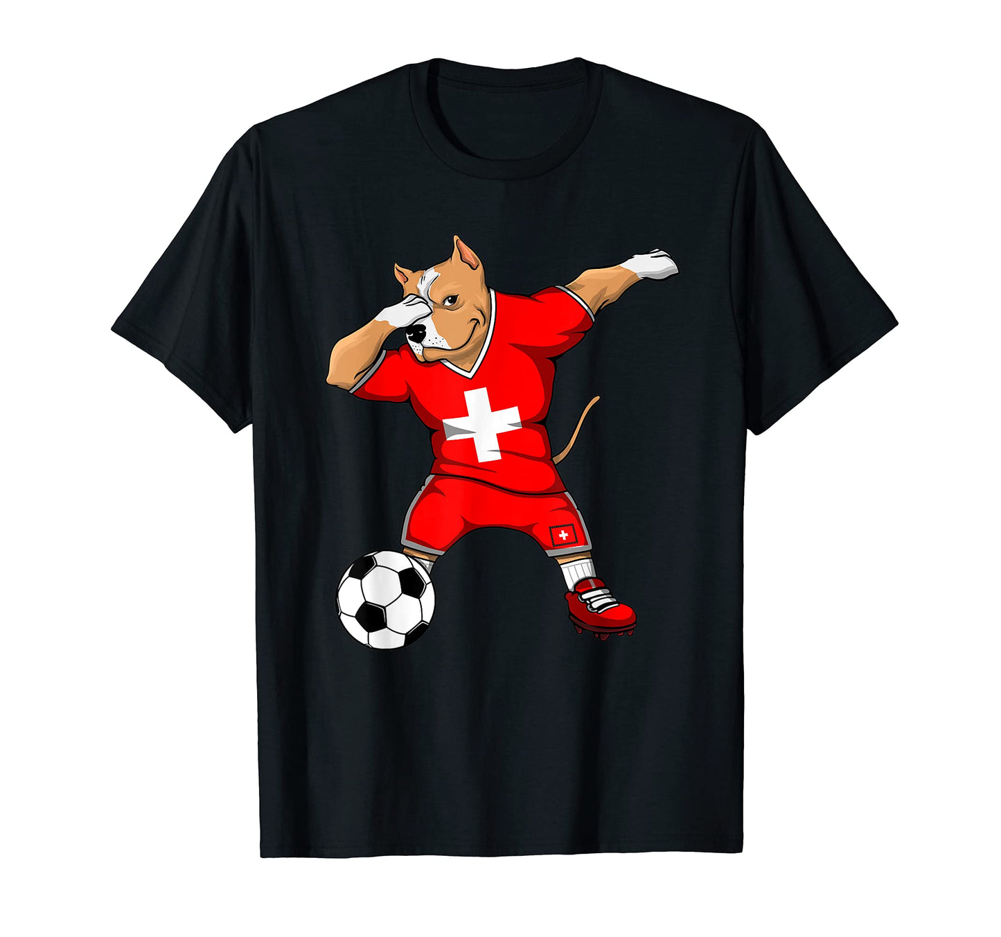 Dabbing Pitbull Dog Switzerland Soccer T-Shirt - Trendy Graphic Unisex - T-Shirt, Sweatshirt, Hoodie