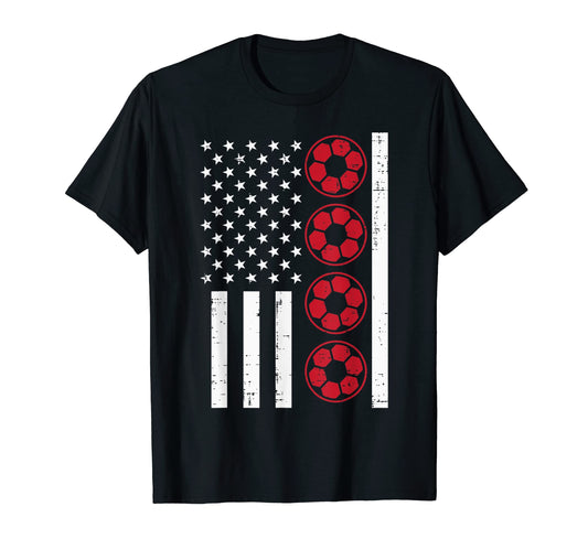 American Flag Red Soccer Balls Football T-Shirt - Graphic Print for Adults - T-Shirt, Sweatshirt, Hoodie