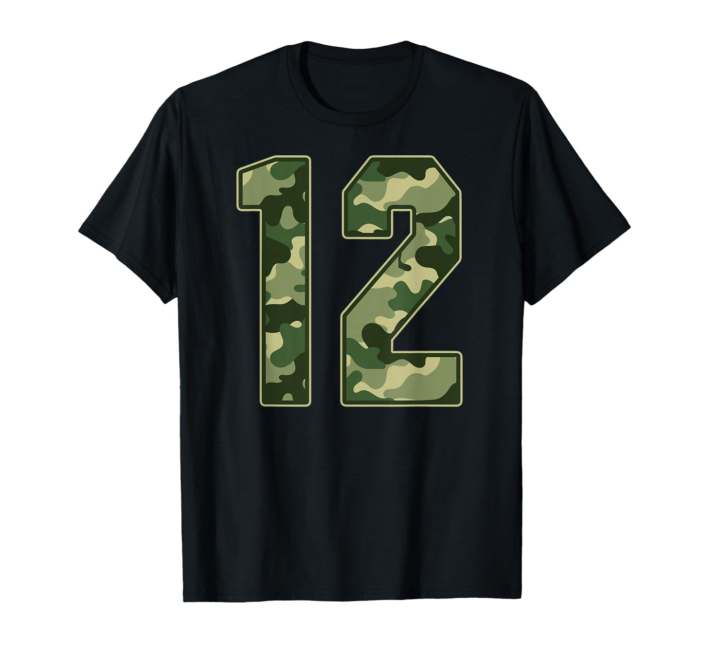 Camo 12 Jersey Number 12 Uniform Fan T-Shirt - Custom Art Print for Adults - T-Shirt, Sweatshirt, Hoodie