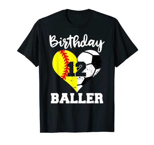 12Th Birthday Baller Funny 12 Year T-Shirt - Aesthetic Graphic Men Women - T-Shirt, Sweatshirt, Hoodie