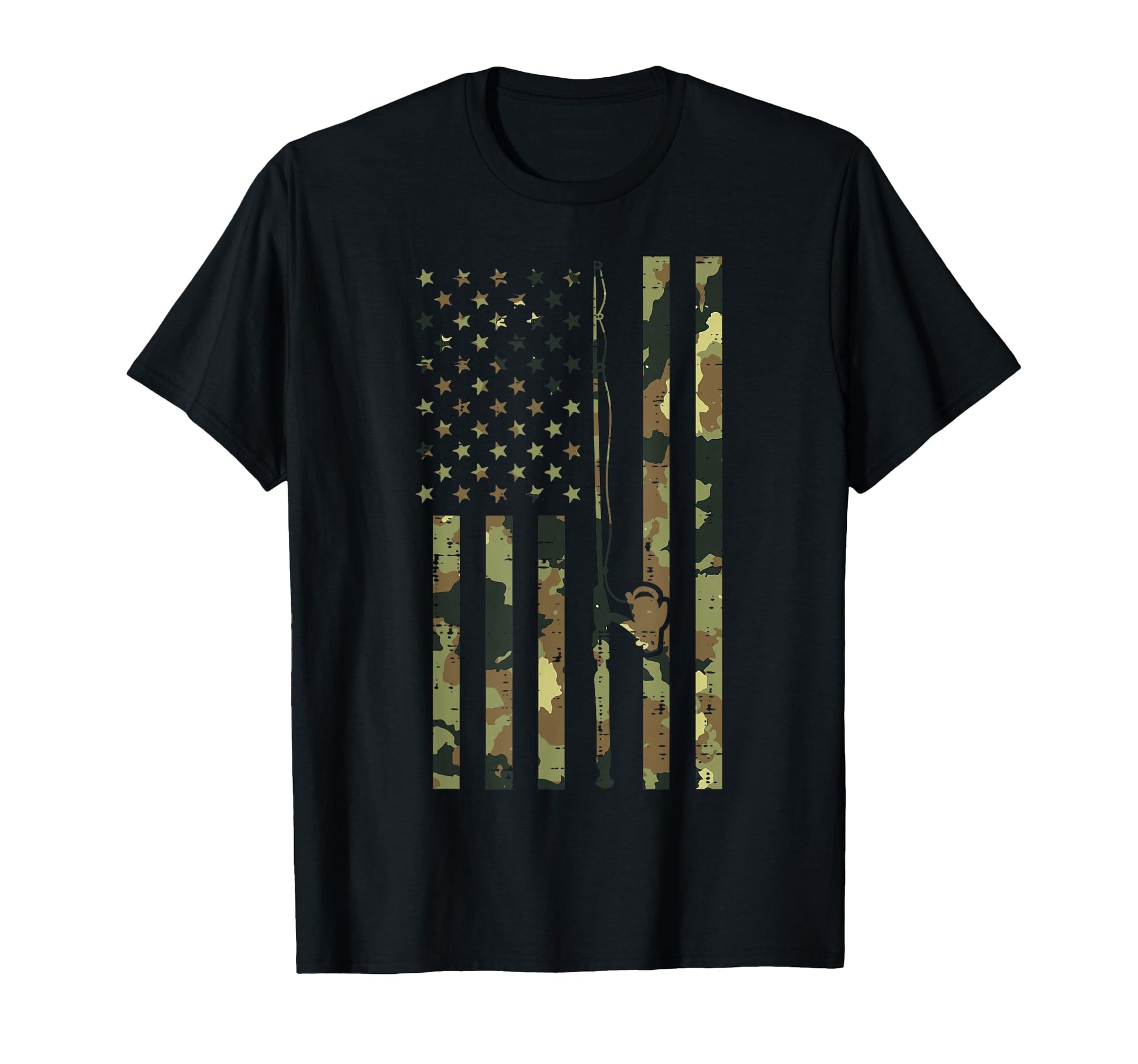 Camo Us Flag Fishing Rod Pole T-Shirt - Streetwear Style Men Women - T-Shirt, Sweatshirt, Hoodie