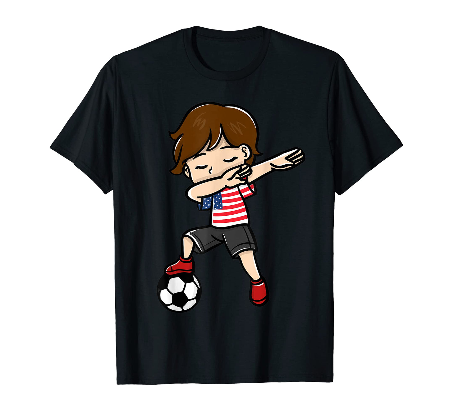 Dabbing Soccer Player American Flag T-Shirt - Trendy Graphic for Adults - T-Shirt, Sweatshirt, Hoodie