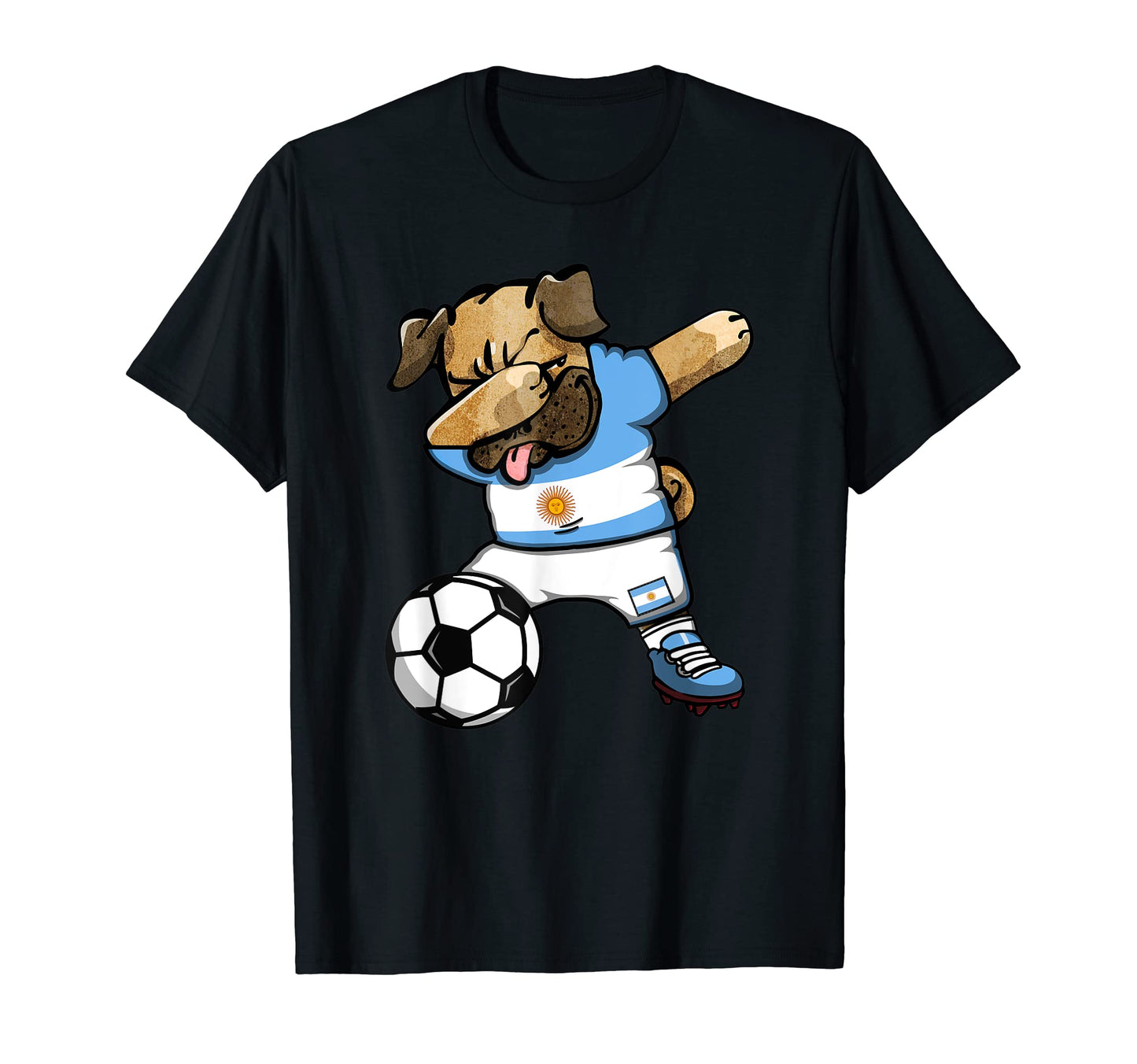 Dabbing Pug Argentina Soccer Fans T-Shirt - Unique Graphic Men Women - T-Shirt, Sweatshirt, Hoodie