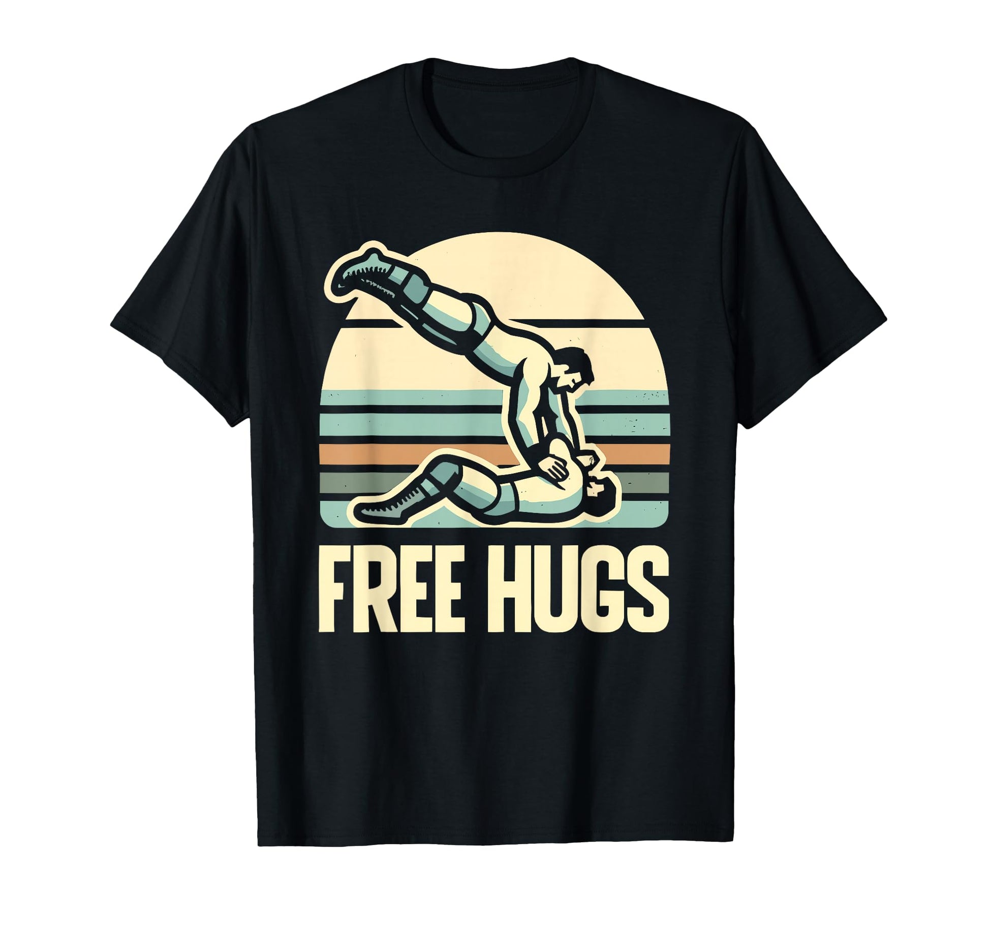 Funny Wrestling Jump Free Hugs Mma T-Shirt - Graphic Print for Adults - T-Shirt, Sweatshirt, Hoodie