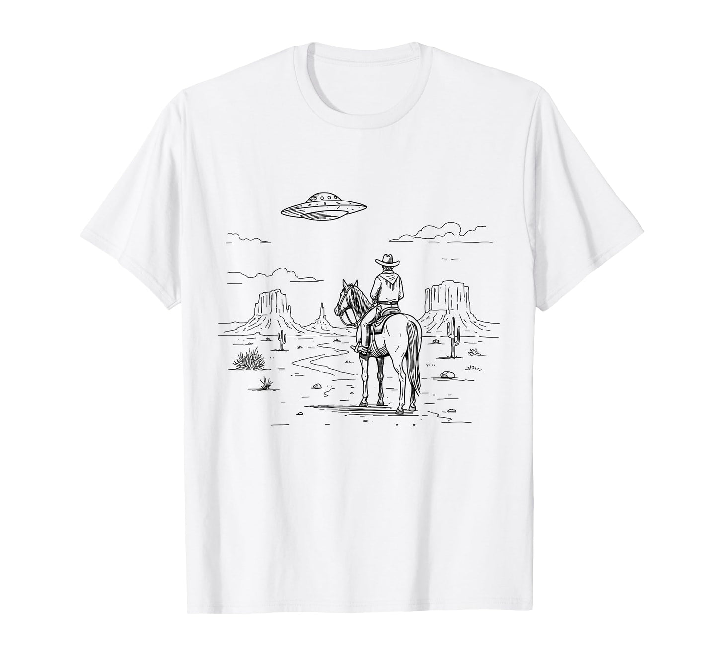 Western Cowboy Ufo Alien Aesthetic T-Shirt - Graphic Print Unisex - T-Shirt, Sweatshirt, Hoodie