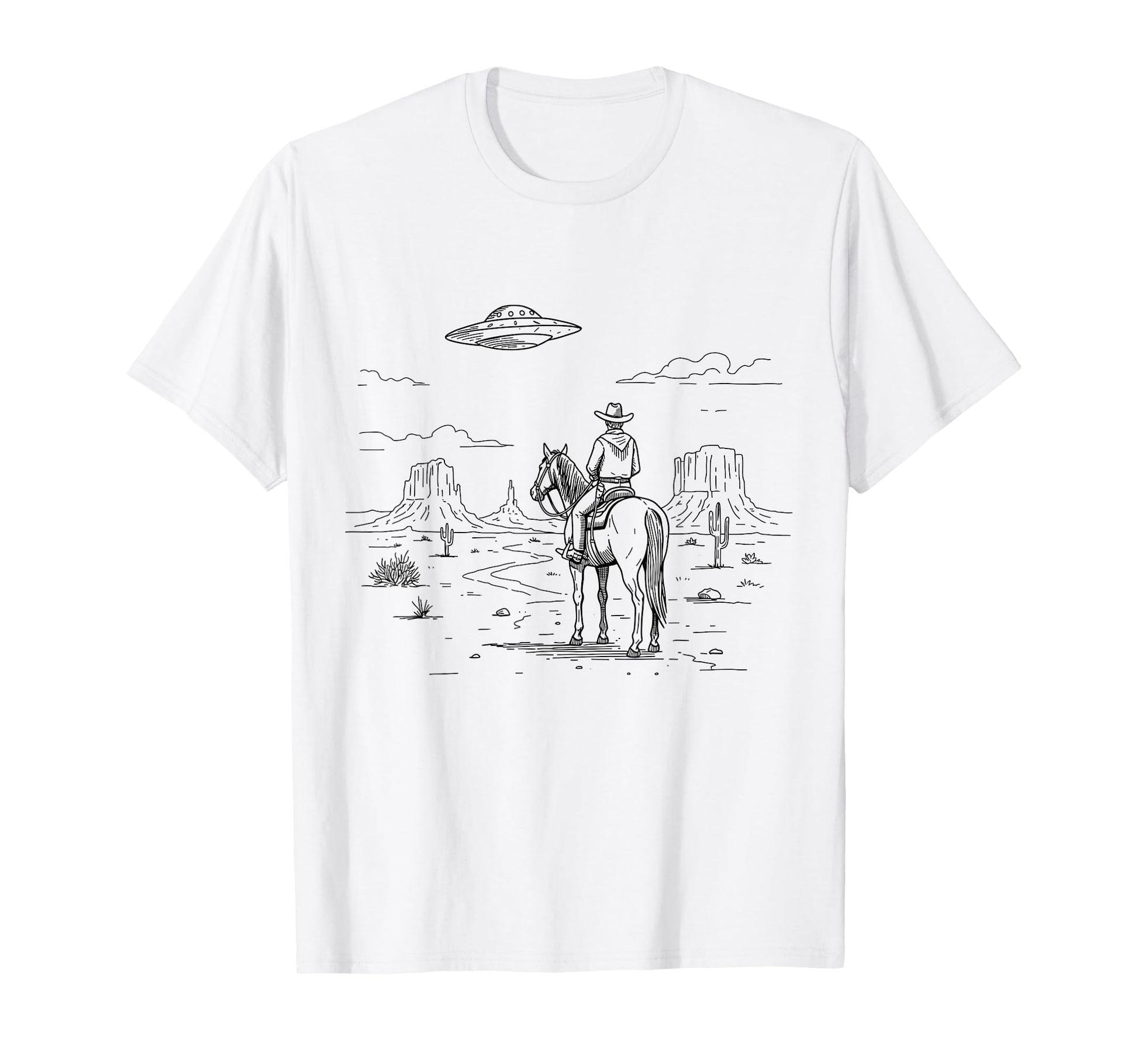 Western Cowboy Ufo Alien Aesthetic T-Shirt - Graphic Print Unisex - T-Shirt, Sweatshirt, Hoodie