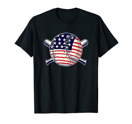American Flag Baseball Flag Patriotic T-Shirt - Custom Art Print Unisex - T-Shirt, Sweatshirt, Hoodie