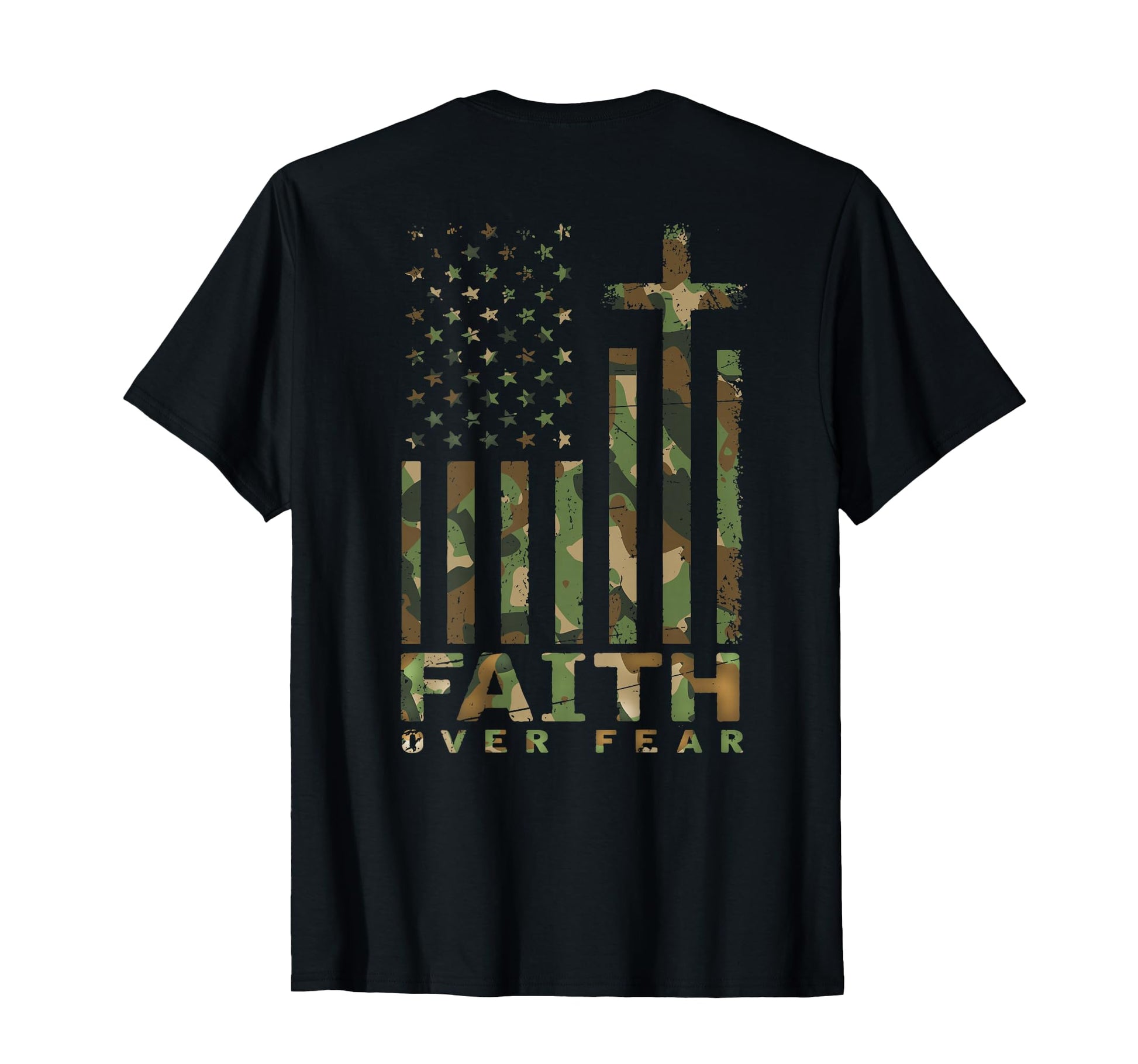Military Camo Faith Over Fear T-Shirt - Novelty Apparel for Adults - T-Shirt, Sweatshirt, Hoodie