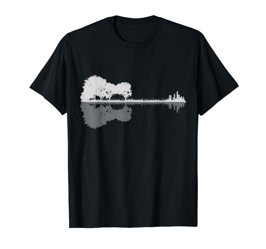 Acoustic Guitar Lake Reflections Tree T-Shirt - Trendy Graphic for Adults - T-Shirt, Sweatshirt, Hoodie