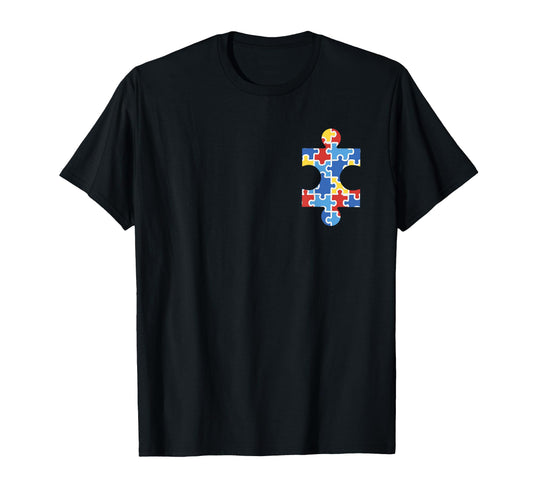 Autism Awareness Puzzle Piece Pocket T-Shirt - Trendy Graphic Men Women - T-Shirt, Sweatshirt, Hoodie