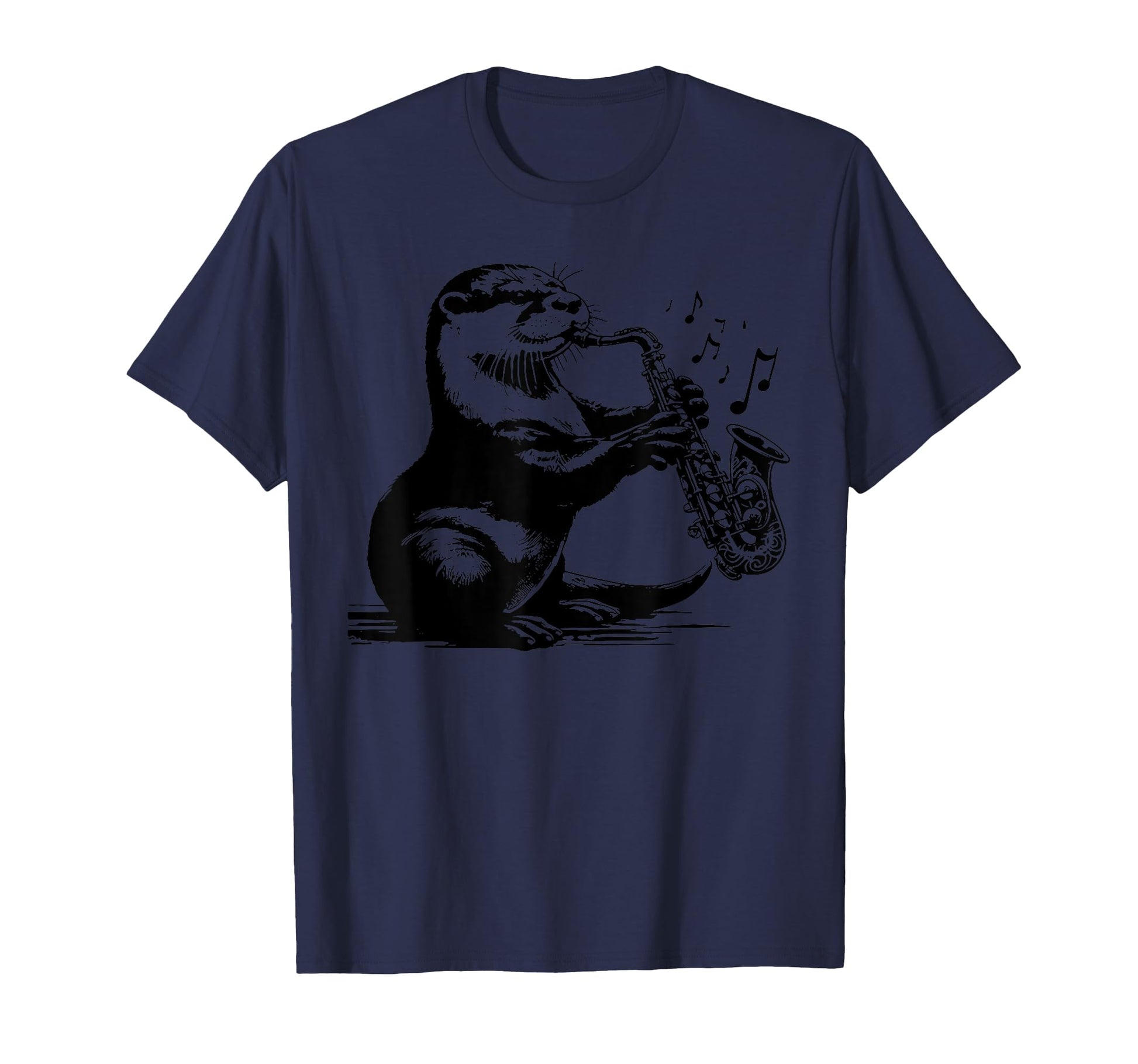 Otter Playing Saxophone Jazz Music T-Shirt - Minimalist Print Unisex - T-Shirt, Sweatshirt, Hoodie