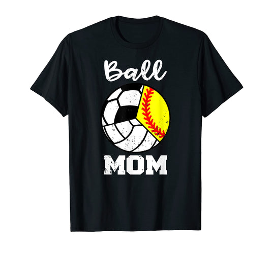 Ball Mom Funny Softball Volleyball T-Shirt - Minimalist Print for Adults - T-Shirt, Sweatshirt, Hoodie