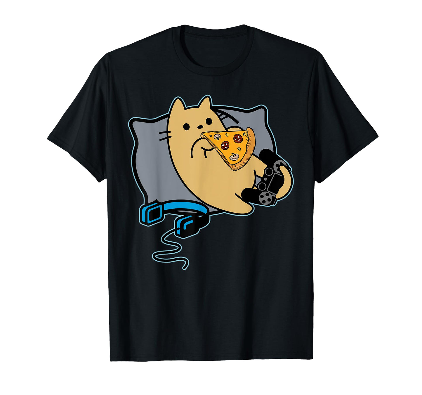 Nerdy Pizza Eating Gamer Cat Game Paused T-Shirt - Minimalist Print Unisex - T-Shirt, Sweatshirt, Hoodie