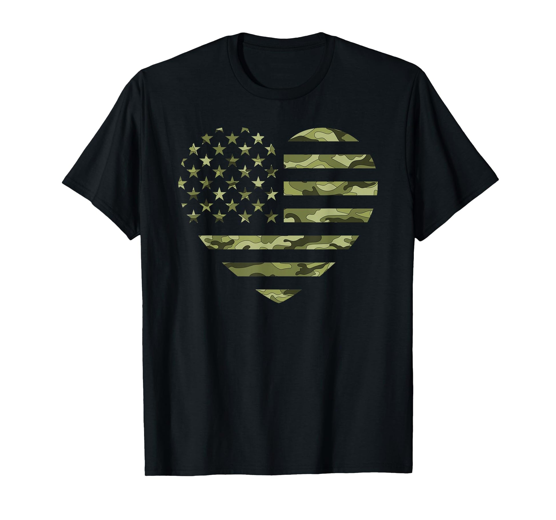 Camo American Flag Heart T-Shirt - Casual Everyday Wear for Adults - T-Shirt, Sweatshirt, Hoodie