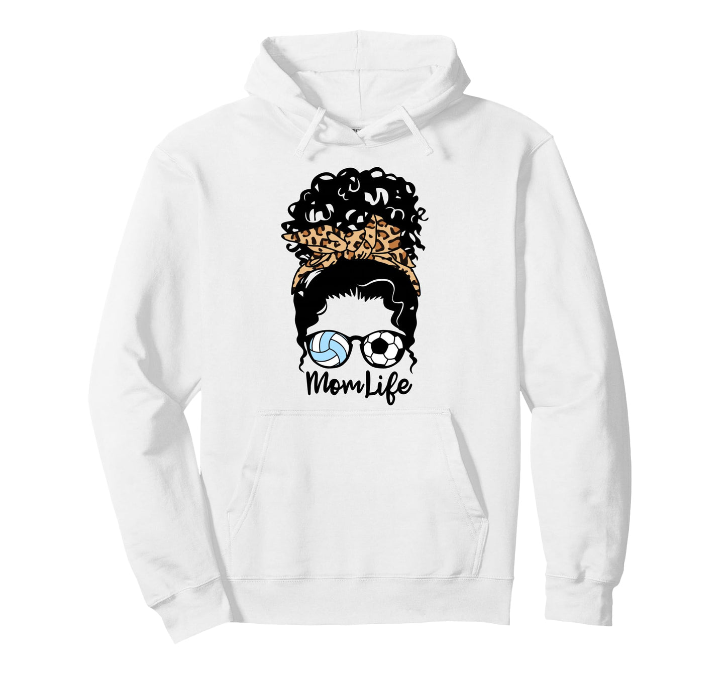 Mom Life Messy Bun Curly Hair Volleyball Hoodie - Streetwear Style Unisex - T-Shirt, Sweatshirt, Hoodie