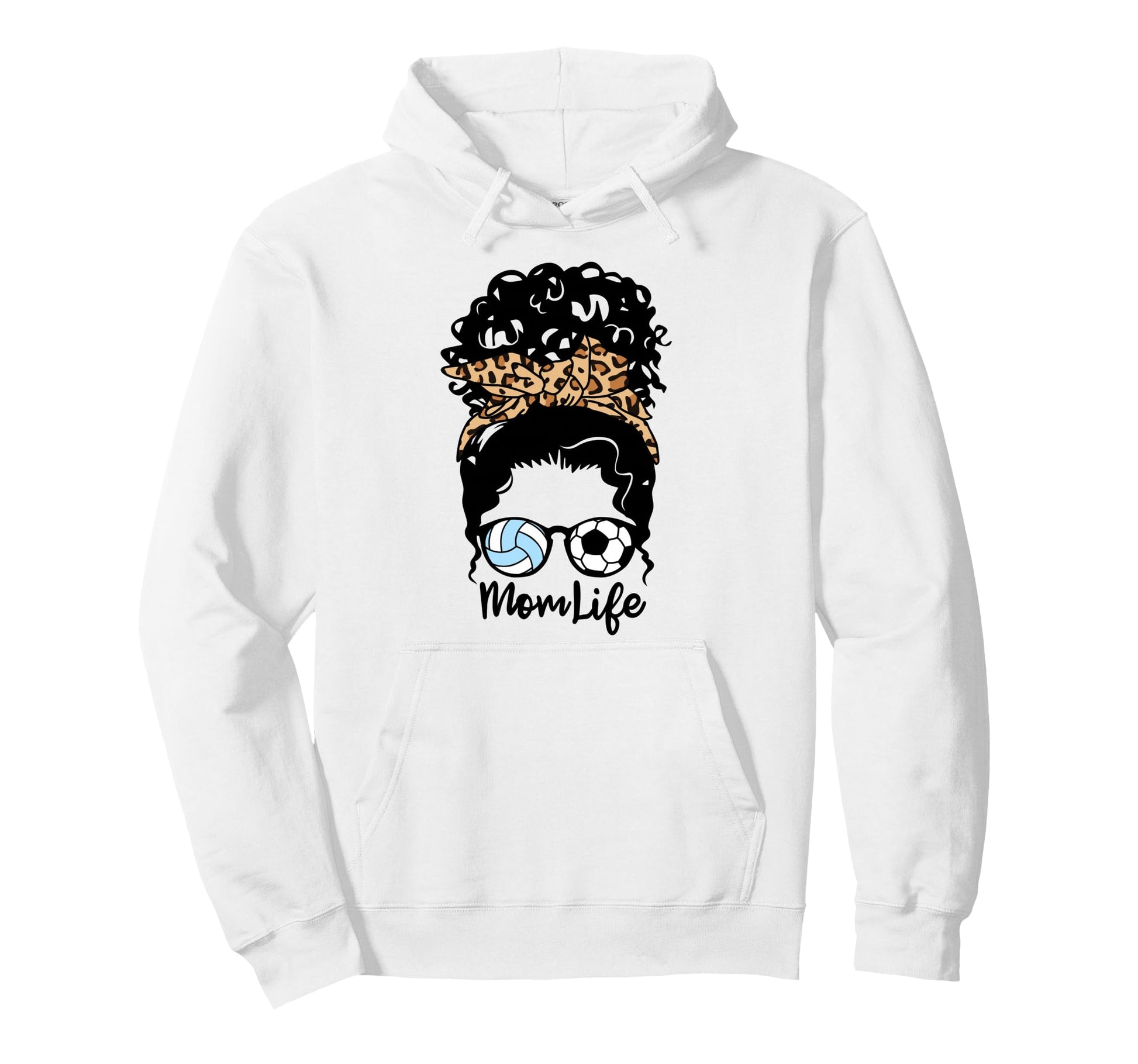 Mom Life Messy Bun Curly Hair Volleyball Hoodie - Streetwear Style Unisex - T-Shirt, Sweatshirt, Hoodie