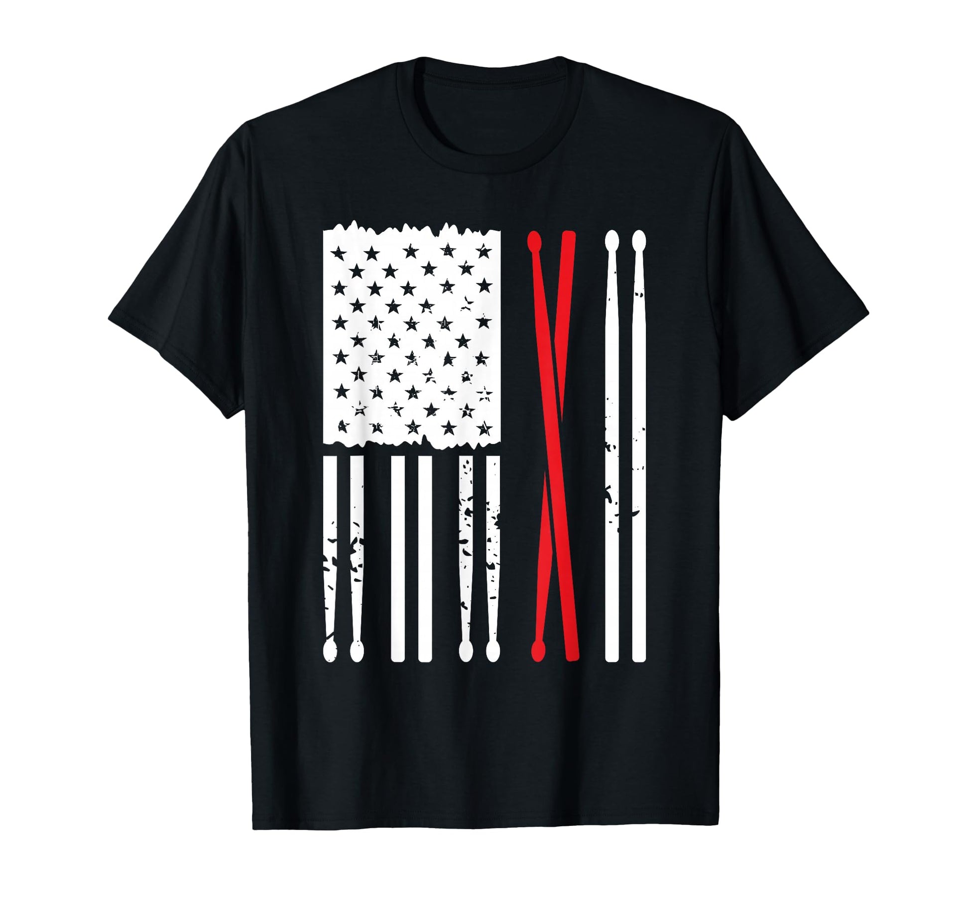 Drum Sticks American Flag Funny T-Shirt - Fun Novelty Design for Adults - T-Shirt, Sweatshirt, Hoodie