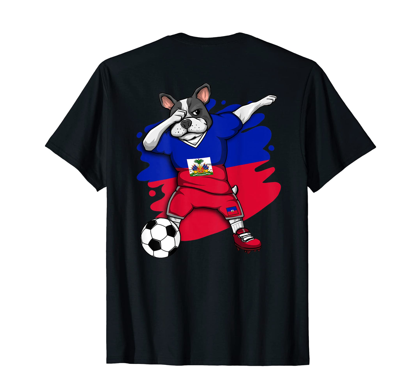 Dabbing French Bulldog Haiti Soccer Fans T-Shirt - Graphic Print Unisex - T-Shirt, Sweatshirt, Hoodie
