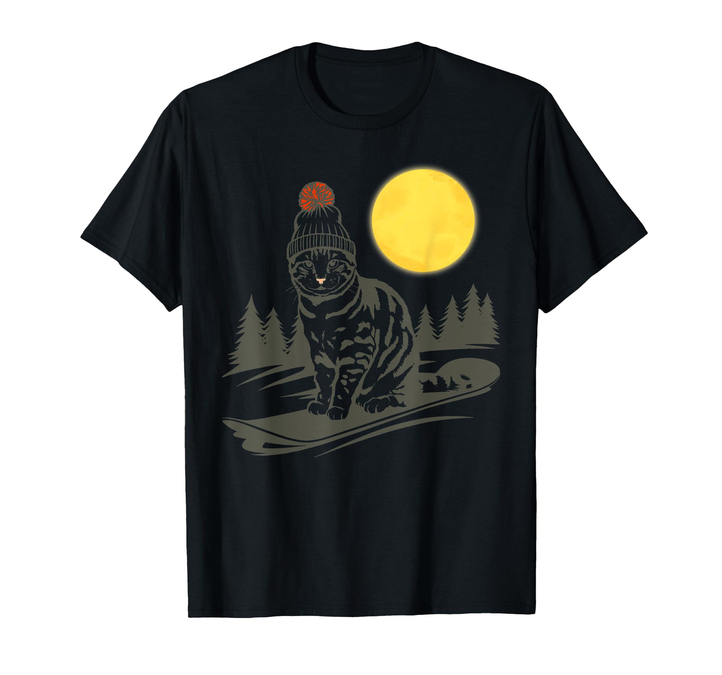 Cat Snowboard Snowboarding Mountains T-Shirt - Minimalist Print Men Women - T-Shirt, Sweatshirt, Hoodie
