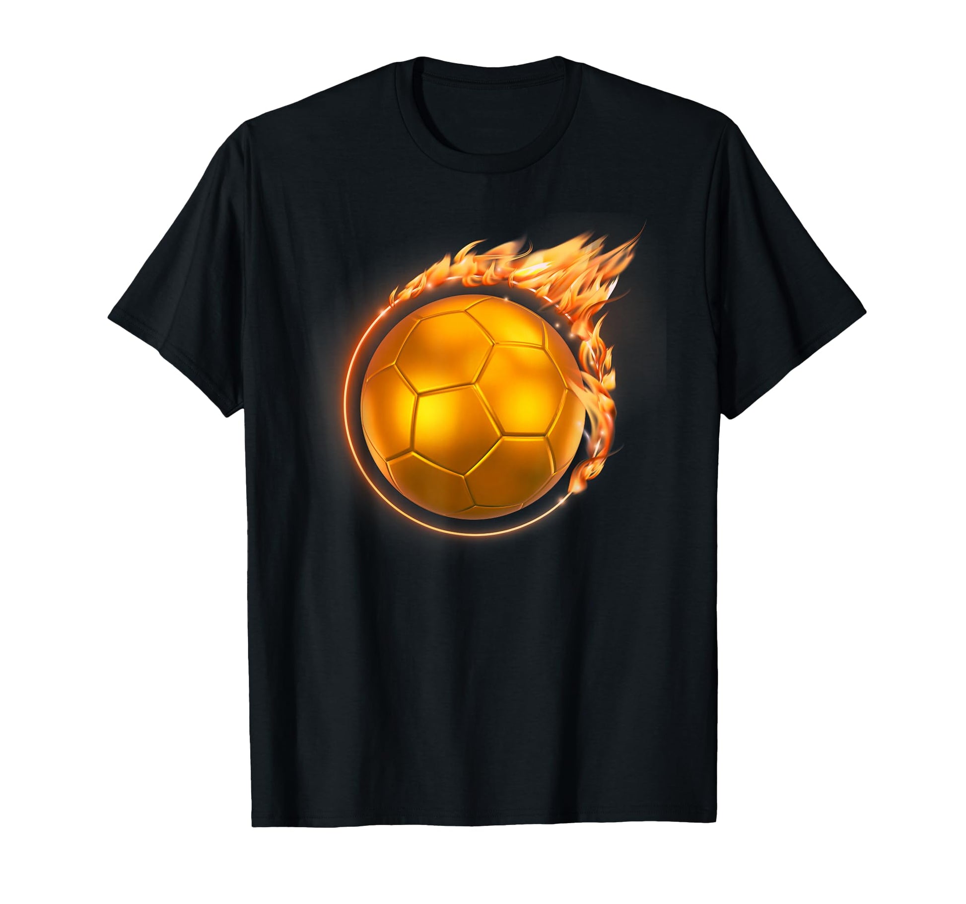 Flaming Gold Soccer Ball Fireball T-Shirt - Minimalist Print Men Women - T-Shirt, Sweatshirt, Hoodie