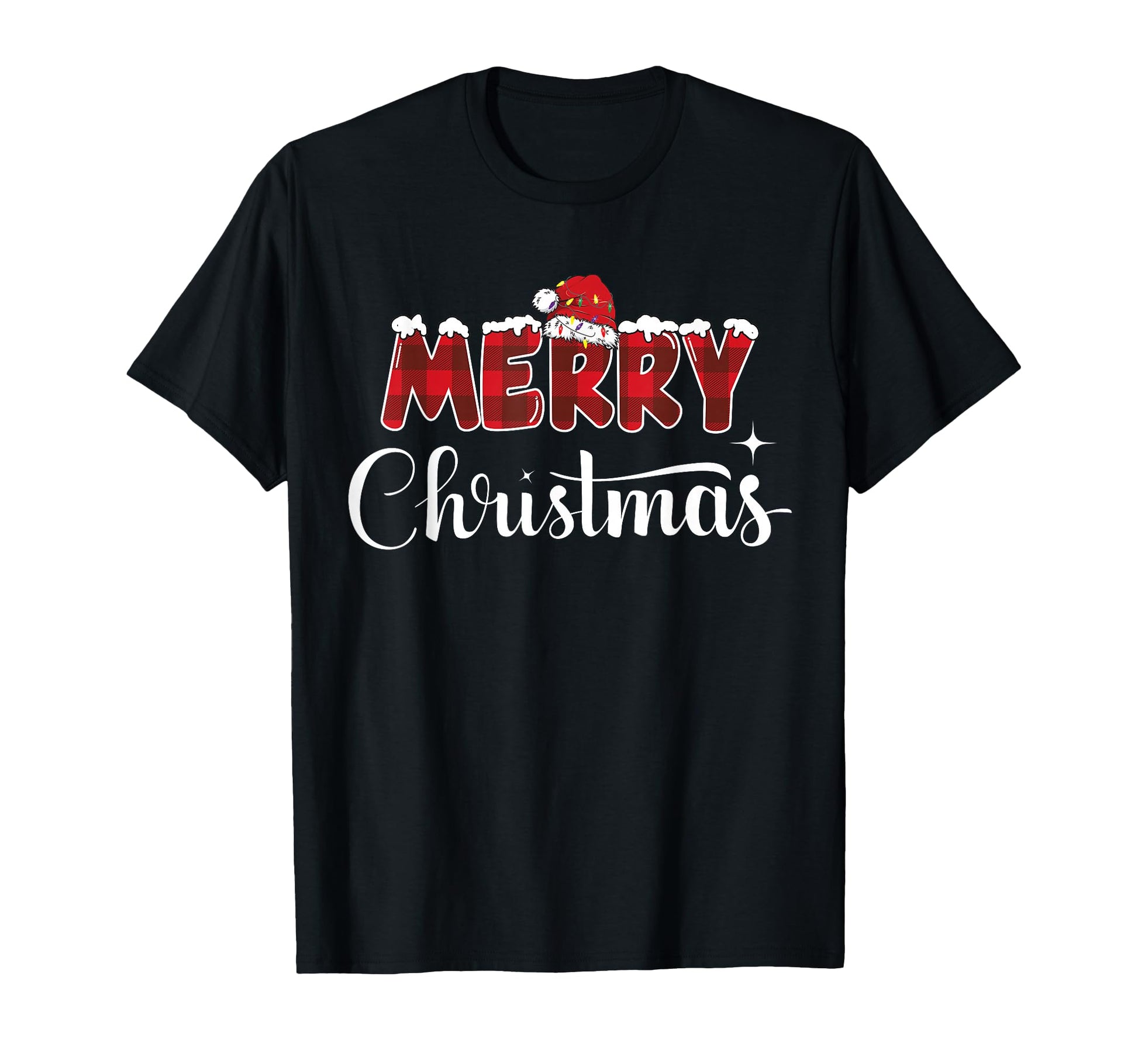 Merry Lights Red Santa Hat Family T-Shirt - Aesthetic Graphic Unisex - T-Shirt, Sweatshirt, Hoodie