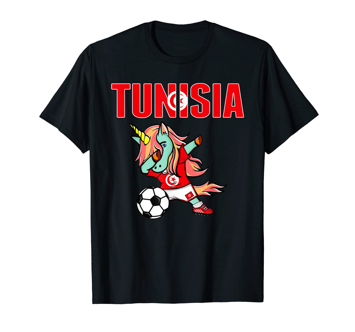 Dabbing Unicorn Tunisia Soccer Fans T-Shirt - Casual Everyday Wear Unisex - T-Shirt, Sweatshirt, Hoodie