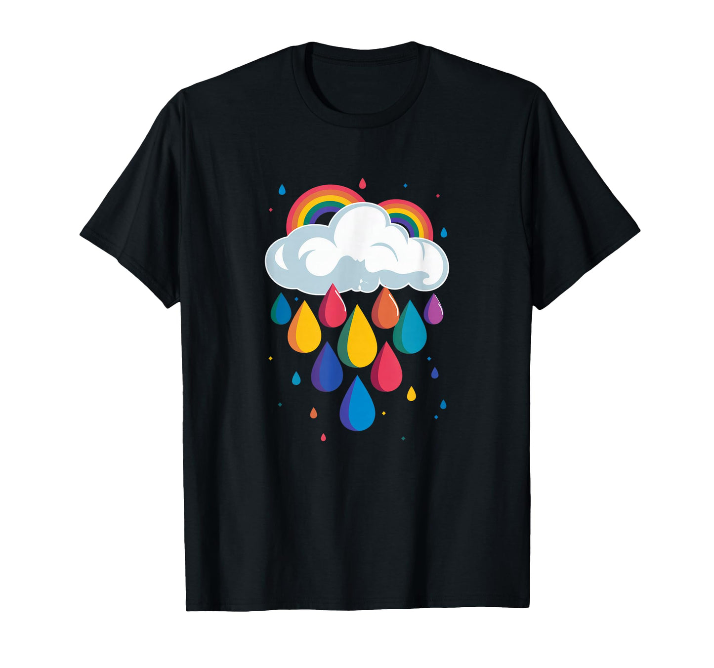 Cloud Colourful Rainbow Raindrops T-Shirt - Graphic Print Unisex - T-Shirt, Sweatshirt, Hoodie