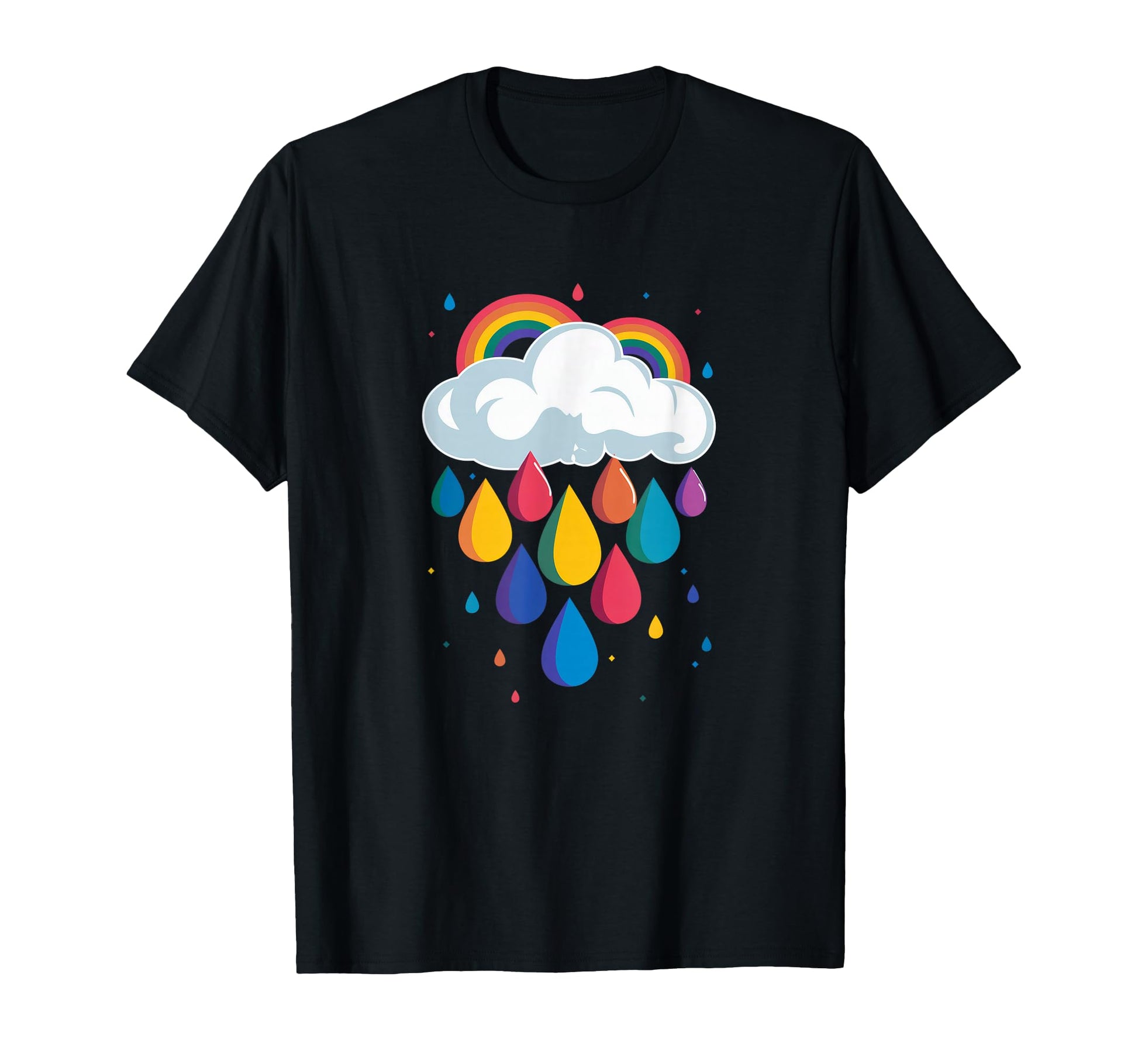 Cloud Colourful Rainbow Raindrops T-Shirt - Graphic Print Unisex - T-Shirt, Sweatshirt, Hoodie